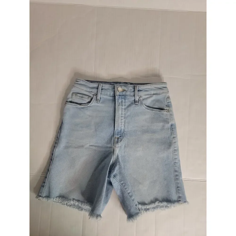 Good American Jean Shorts SZ 27 Jort High Rise Bermuda Fray Stretch Beachy